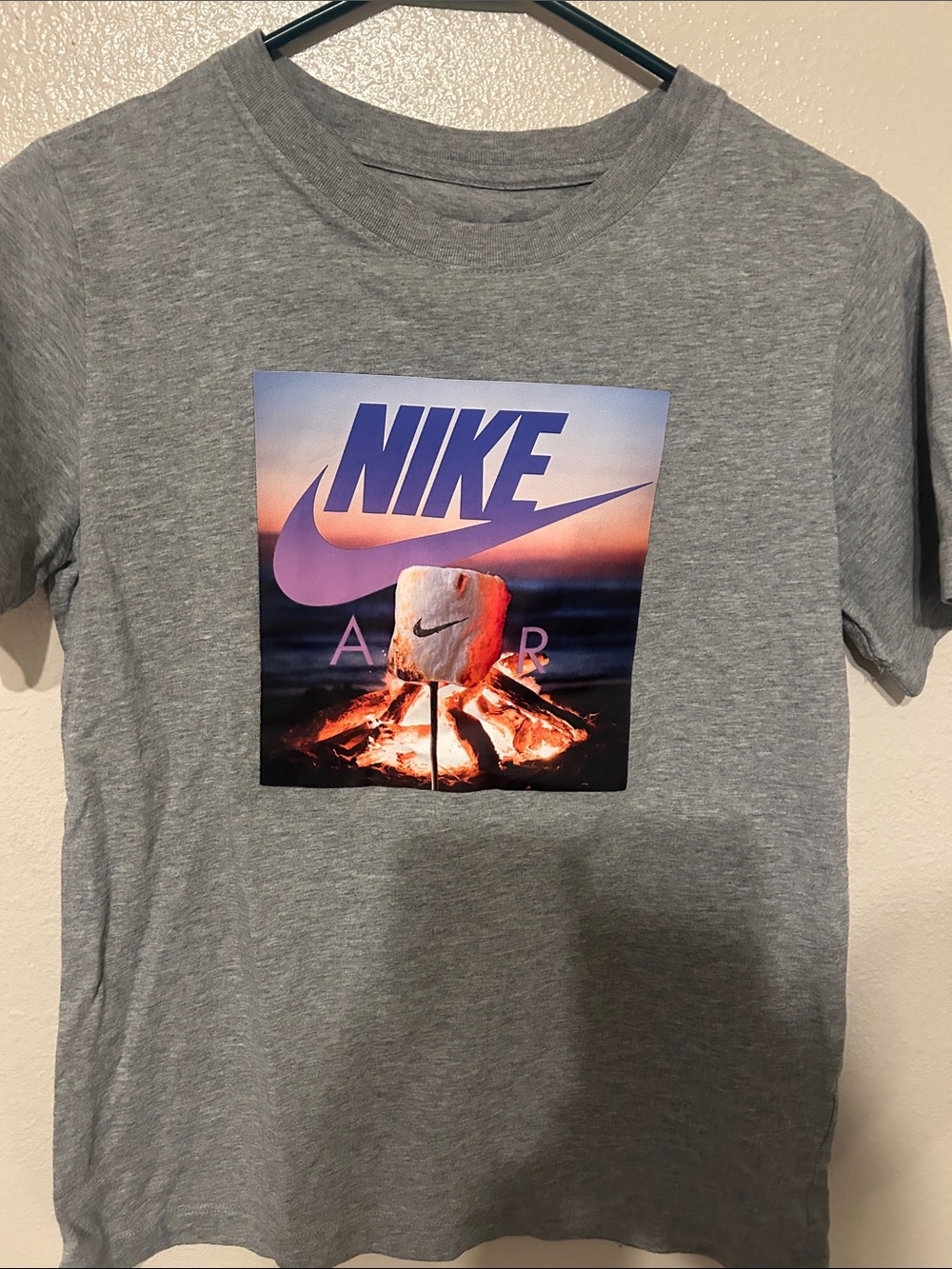 Nike Grey Tee with Marshmallow Campfire Graphic